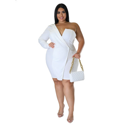 Plus Size Women'S Summer One Sleeve Solid Tight Fitting Sexy Formal Dress