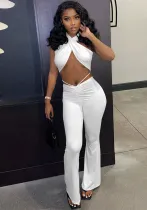 Women Solid Halter Top and Pant Two-Piece Set