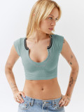 Women Summer Sexy Knitting Ribbed Crop T-Shirt