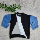 Women Long Sleeve Denim Patchwork Sweater