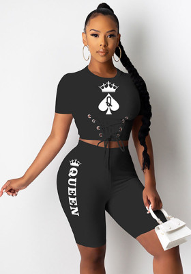 Women Summer Poker Print Queen Top and Shorts Two-Piece Set