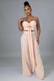 Women Striped Crop Top And Wide Leg Pants Two-Piece Set