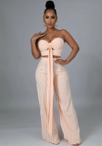 Women Striped Crop Top And Wide Leg Pants Two-Piece Set