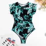 Women's One-Piece Swimsuit Zipper Fly Printed Swimsuit