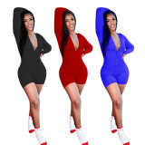 Women'S Fashion Solid Color V-Neck Long Sleeve Sexy Short Jumpsuit