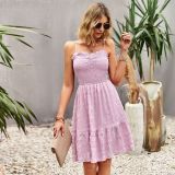 Spring Summersolid Color Swing Dress Holidays Style Casual Women'S Straps Dress
