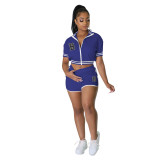 Women'S American Street Embroidered Short Sleeve Baseball Jersey And Shorts Casual Two Piece Set
