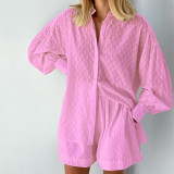Summer Shirt Pajamas Jacquard Sexy Shorts Loose Shirt Two-Piece Set Cotton Ladies Home Clothes