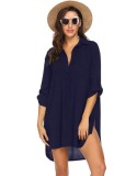 Spring And Summer Women'S Deep V-Neck Chiffon Shirt Sunscreen Shirt Dress