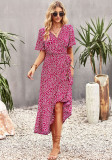 Spring Summer Fashion Print Wrapped V-Neck Slim Waist Chic A-Line Dress