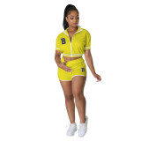 Women'S American Street Embroidered Short Sleeve Baseball Jersey And Shorts Casual Two Piece Set
