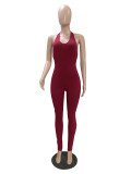 Women'S Sexy Solid Halter Low Back Slim Fit Jumpsuit