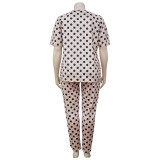 Women'S Plus Size Print Short Sleeve Pants Set Two-Piece Pajamas Set