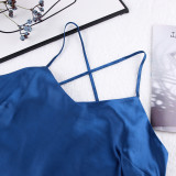 Summer Fashion Straps Nightdress V-Neck Sexy Low Back Lace Satin Dress Pajamas Ladies Homewear