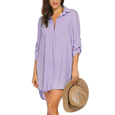 Spring And Summer Women'S Deep V-Neck Chiffon Shirt Sunscreen Shirt Dress