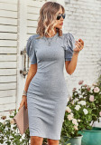 Spring And Summer Knitting High Stretch Solid Short Sleeve Slim Fit Bodycon Dress