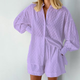 Summer Shirt Pajamas Jacquard Sexy Shorts Loose Shirt Two-Piece Set Cotton Ladies Home Clothes