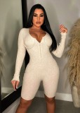 Women'S Clothing Fashion Casual Solid Rib Long Sleeve Slim Fitted Jumpsuits