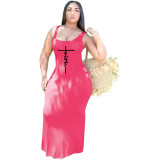 Fashion Women'S Solid Color Print Straps Long Dress Plus Size Dress