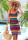 Summer Beach Sexy Rainbow Cover Up Tank Dress Knitting Holidays Maxi Bikini Shirt Dress