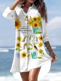 Spring Fashion Romantic Printed Irregular Pocket Shirt Mini Dress