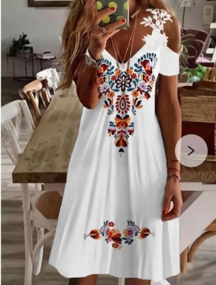 Women printed lace off-the-shoulder dress