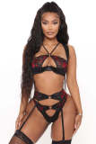 Women lace Mesh Black Embroidered Corset Sexy Lingerie Three-Piece
