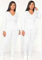 Women Casual V-Neck Long Sleeve Top and Pant Two-Piece Set