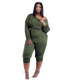 Plus Size Women's Solid Loose Fit Casual Off Shoulder Top Two-Piece Set