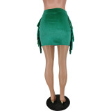 Ladies Fashion Solid Color Fringe Skirt