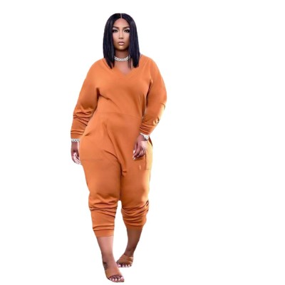 Women's Solid Color Plus Size Fashion Relaxed Casual Fall Jumpsuit