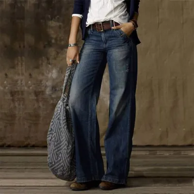 Vintage Fashion Casual Straight Wide Leg Ladies Denim Pants