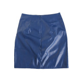 Irregular solid color all-match Bodycon half-length pu Leather skirt