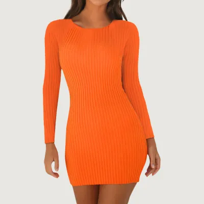 Fall Dresses Sexy Slim Waist Bodycon Long Sleeve Dress