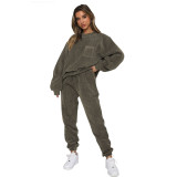 corduroy solid color Round Neck pullover long-sleeved two-piece fashion trouser suit women