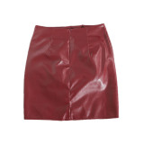 Irregular solid color all-match Bodycon half-length pu Leather skirt