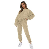 corduroy solid color Round Neck pullover long-sleeved two-piece fashion trouser suit women