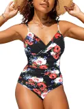 Swimwear Sexy Cross V-Neck Ruched Tight Fitting One Piece Bikini Swimsuit