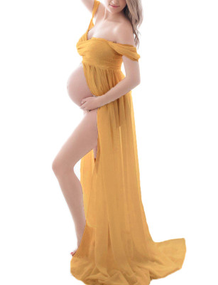 Pregnant Women Sexy Off Shoulder Slit Maxi Party Dress