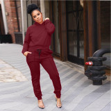 Autumn Winter Women'S Fashion Casual Sports Hooded Solid Two Piece Tracksuit