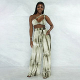 Women Tie-Dye Print Crop Top And Wide-Leg Pants Two-Piece Set