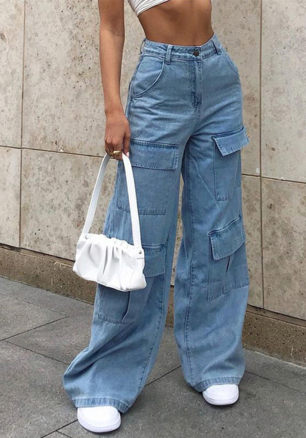 Women Washed Oversized Pocket Relaxed Denim Pant