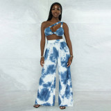 Women Tie-Dye Print Crop Top And Wide-Leg Pants Two-Piece Set