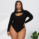 Plus Size Women Black Long Sleeve Cutout Bodysuit