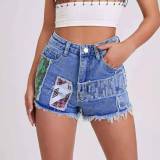 Women Summer High Waisted Tassel Ripped Denim Shorts