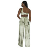 Women Tie-Dye Print Crop Top And Wide-Leg Pants Two-Piece Set