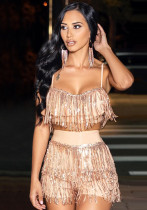 Women Sexy Sequin Tassel Two-Piece Set