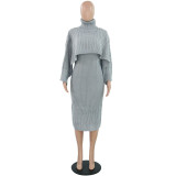 Women Turtleneck Sweater and Sweater Dress Two-Piece Set