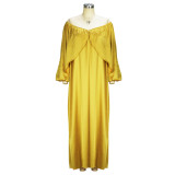 Women's Fashion Spring Autumn Chic Off Shoulder Sexy Dress Solid Color Color Bat Sleeves Maxi Dress
