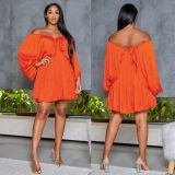 Women's Spring Summer Chic Off Shoulder Sexy Solid Color Color Bat Sleeves Dress